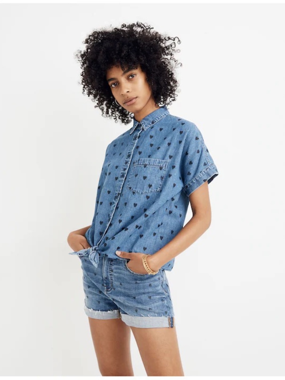 Madewell Denim Heart Tie Front Shirt XS NWT Cute Chambray